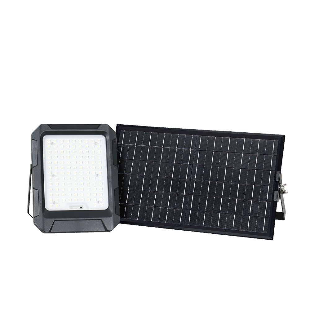 15W Naświetlacz LED z panelem solarnym / Sterowanie: Pilot / Bateria: LiFePO4 3.7V 12000mA / Barwa: 4000K / Obudowa: Czarna