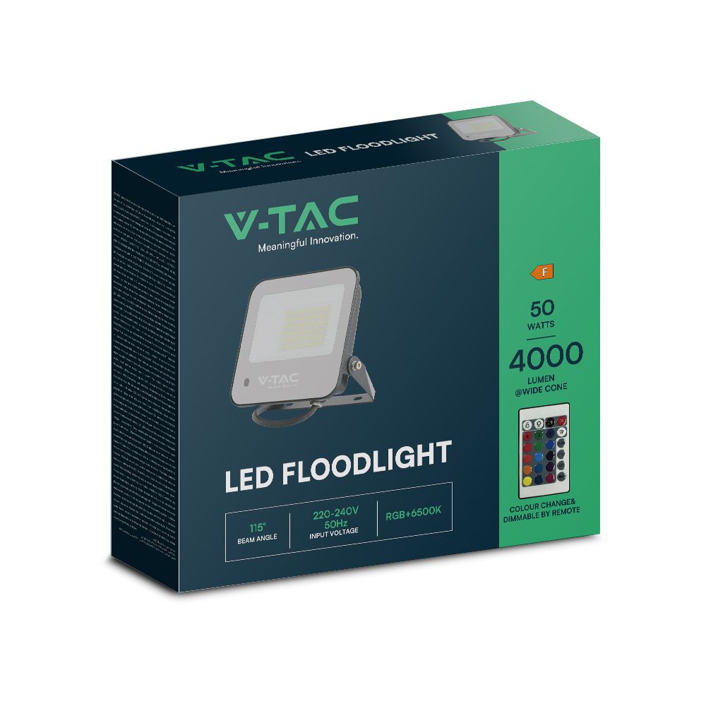 50W Naświetlacz LED / Barwa:RGB+6500K / Obudowa: Czarna / Sterowanie: Pilot