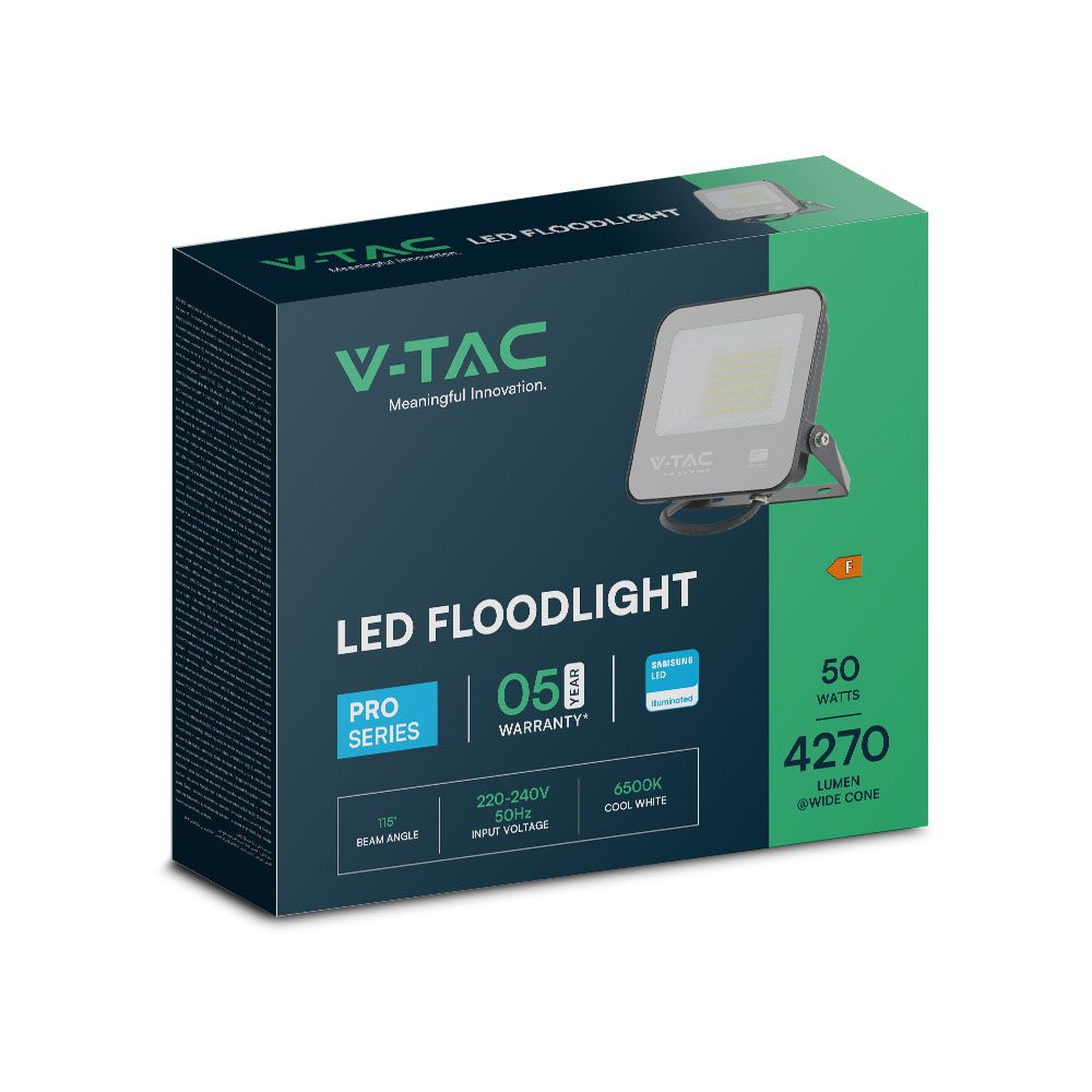 50W Naświetlacz LED / Chip Samsung / Przewód: 1m / Barwa: 4000K / Obudowa: Czarna / Skuteczność 80lm/w