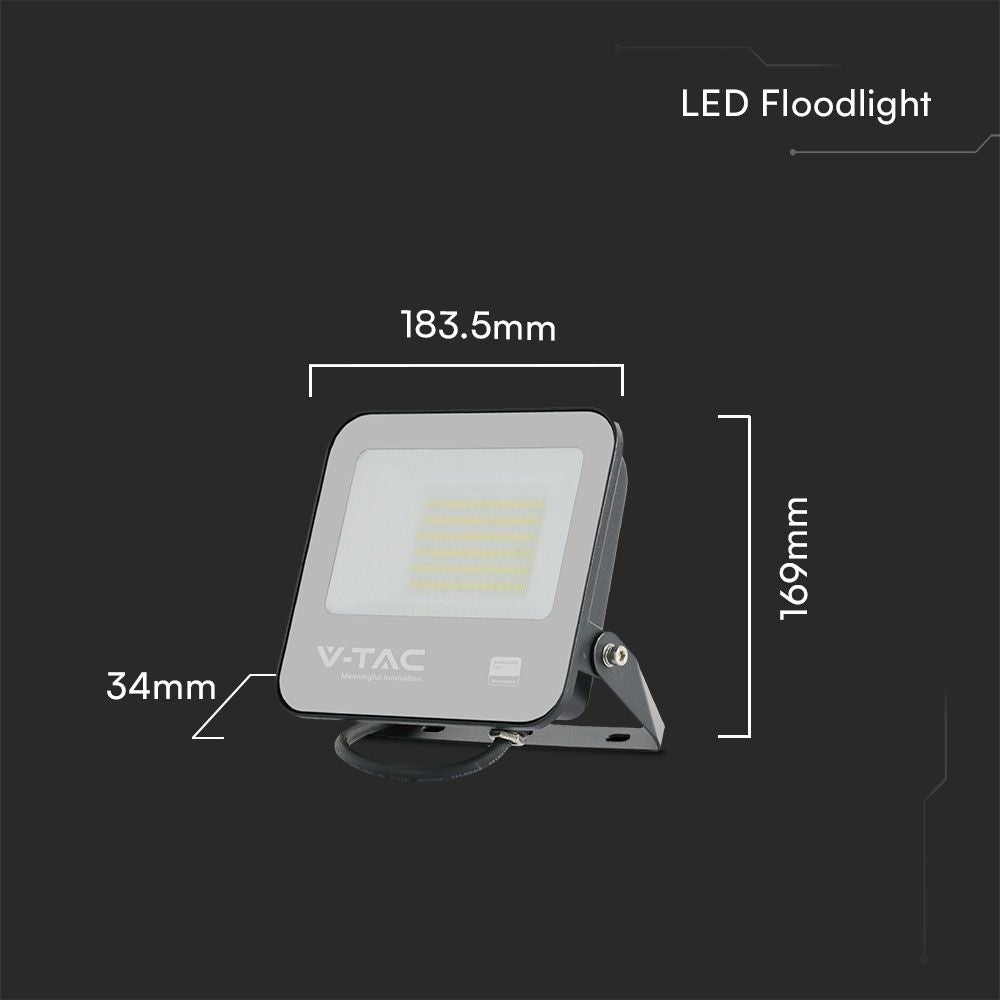 50W Naświetlacz LED / Chip Samsung / Przewód: 1m / Barwa: 6500K / Obudowa: Czarna / Skuteczność 80lm/w