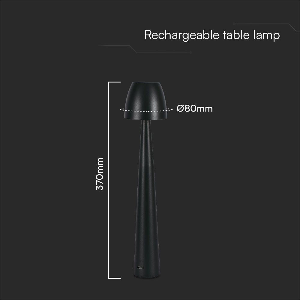 3W Lampka nocna LED zasilana bateryjnie/ Ściemnianie przez dotyk / Bateria 1800mAh / Barwa:3w1 / Obudowa: Czarna