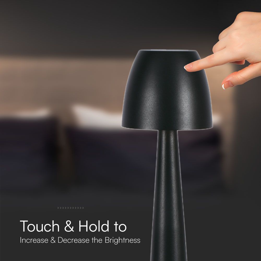 3W Lampka nocna LED zasilana bateryjnie/ Ściemnianie przez dotyk / Bateria 1800mAh / Barwa:3w1 / Obudowa: Czarna