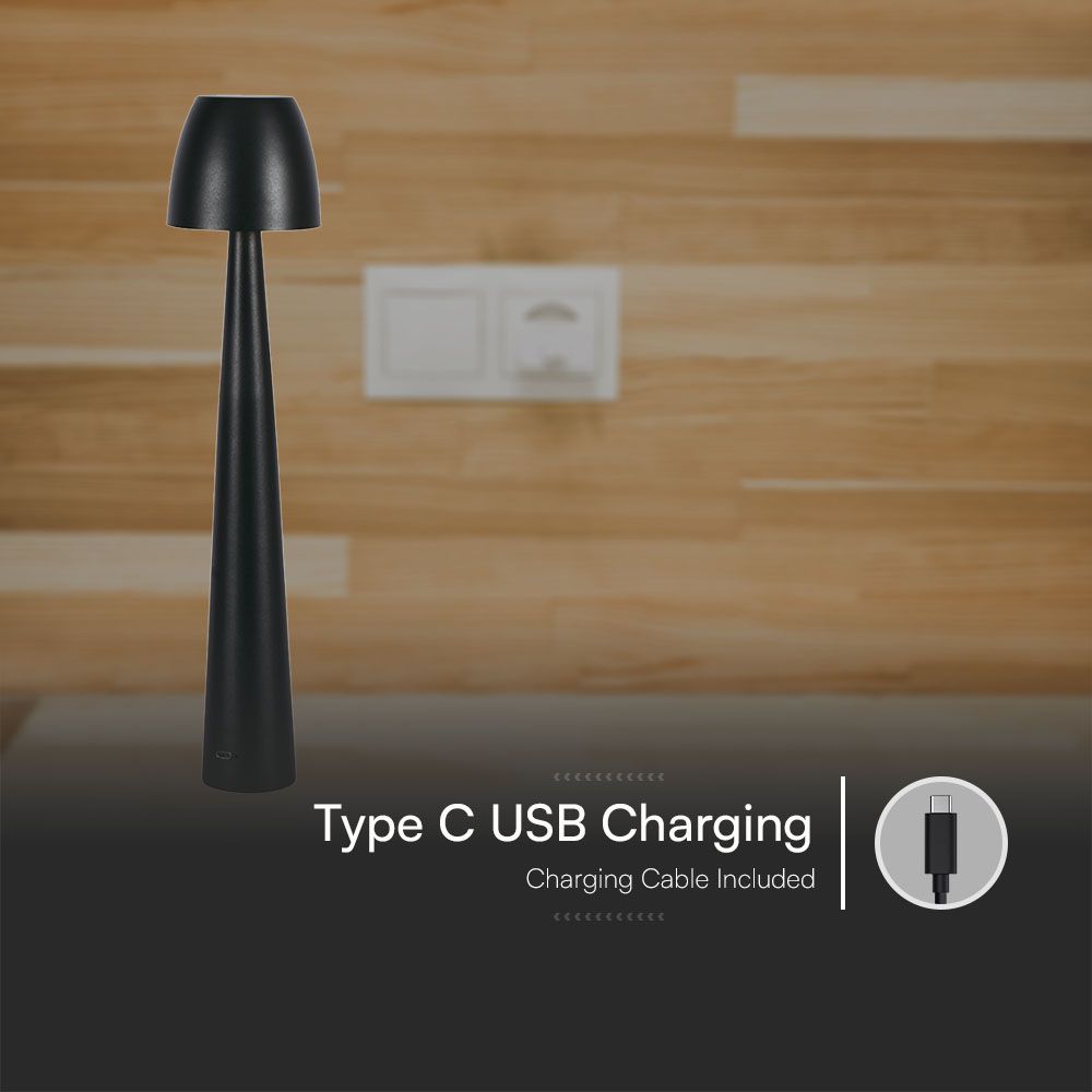 3W Lampka nocna LED zasilana bateryjnie/ Ściemnianie przez dotyk / Bateria 1800mAh / Barwa:3w1 / Obudowa: Czarna