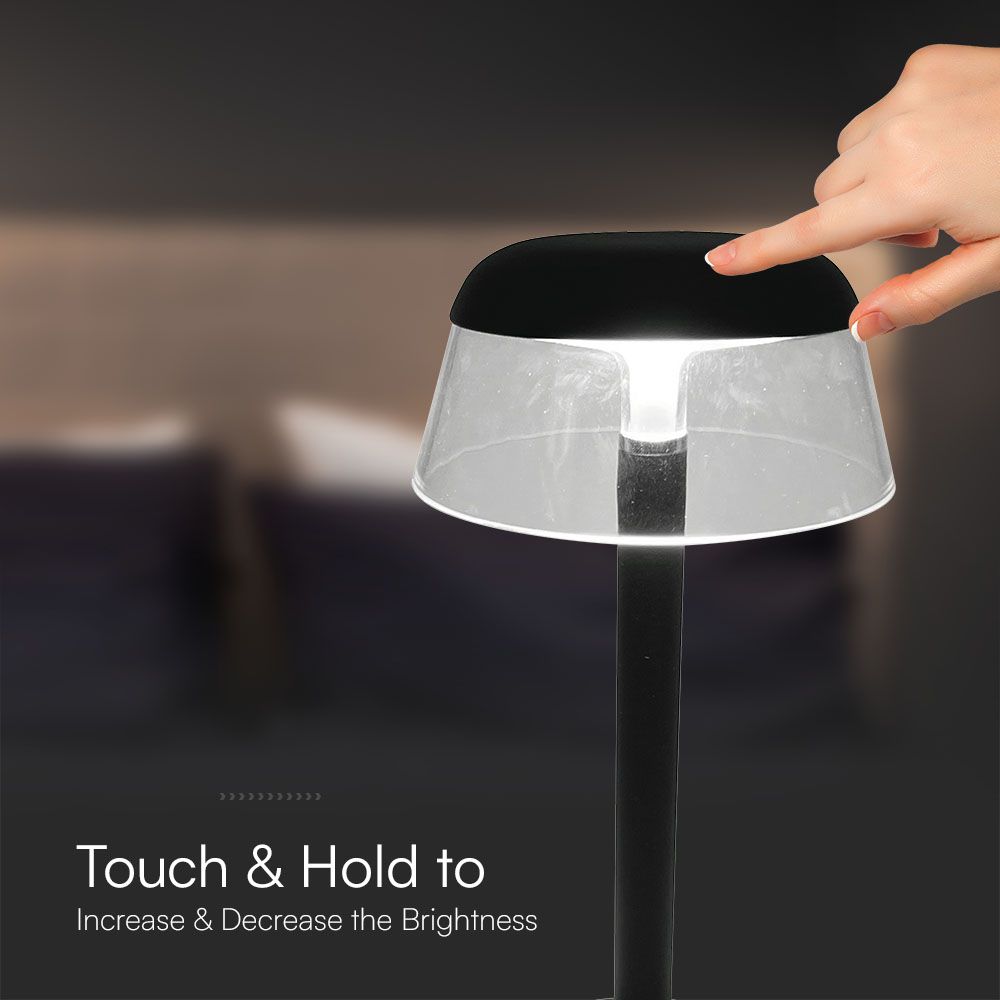 3W Lampka nocna LED zasilana bateryjnie/ Ściemnianie przez dotyk / Bateria 1800mAh / Barwa:3w1 / Obudowa: Czarna
