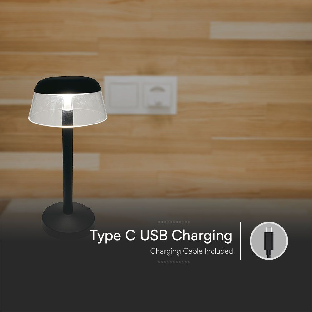 3W Lampka nocna LED zasilana bateryjnie/ Ściemnianie przez dotyk / Bateria 1800mAh / Barwa:3w1 / Obudowa: Czarna