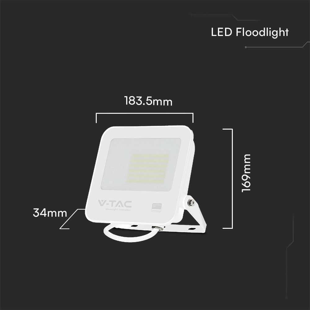 50W Naświetlacz LED / Chip Samsung / Przewód: 1m / Barwa: 4000K / Obudowa: Biała / Skuteczność 80lm/w