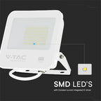 50W Naświetlacz LED / Chip Samsung / Przewód: 1m / Barwa: 6500K / Obudowa: Biała / Skuteczność 80lm/w