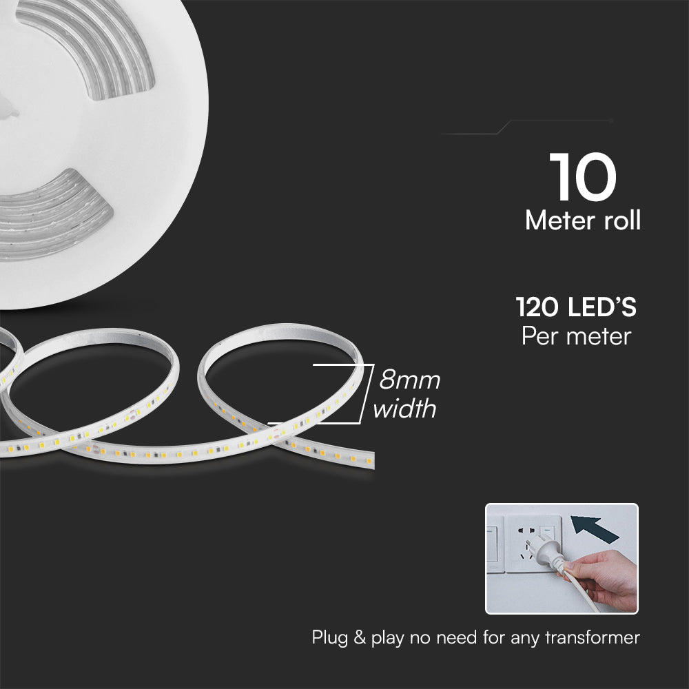 10.5W Taśma LED / Barwa:6500K / Zasilanie: 230V / IP65 / Rolka:10m