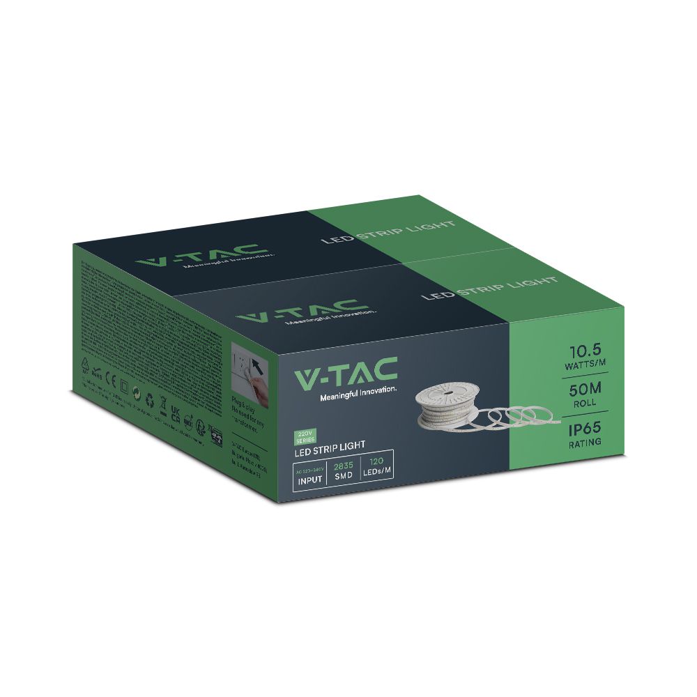 10.5W Taśma LED / Barwa:Czerwony / Zasilanie: 230V / IP65 / Rolka:50m