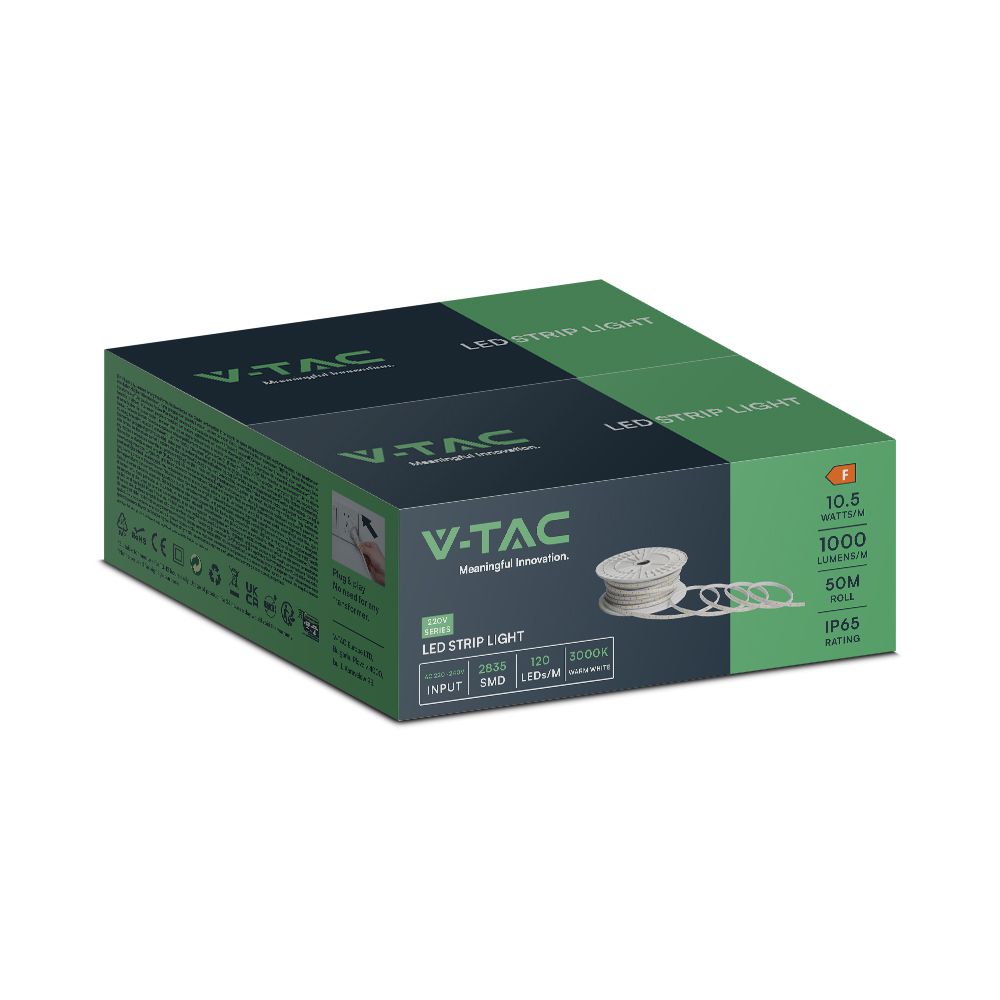 10.5W Taśma LED / Barwa:3000K / Zasilanie: 230V / IP65 / Rolka:50m