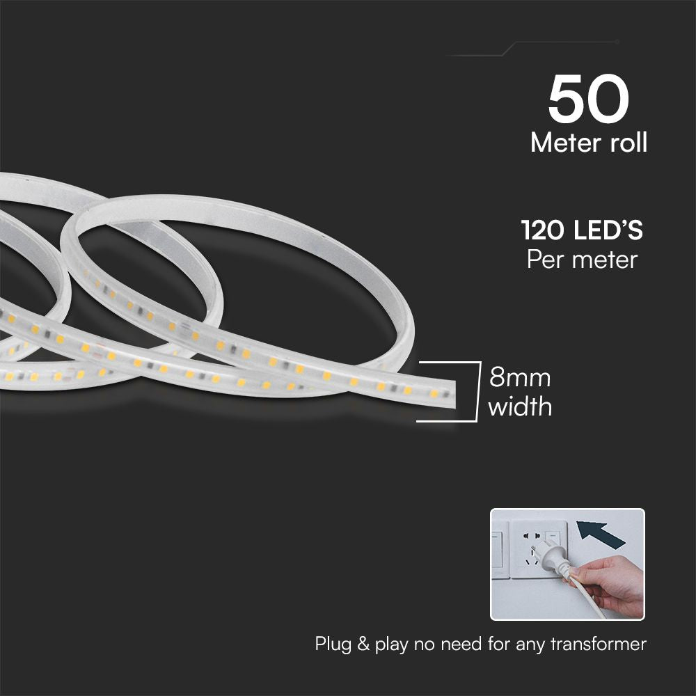 10.5W Taśma LED / Barwa:6500K / Zasilanie: 230V / IP65 / Rolka:50m