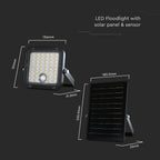 VT-411CCT 10W LED SOLAR FLOODLIGHT WITH PIR SENSOR 4000K+6000K BLACK