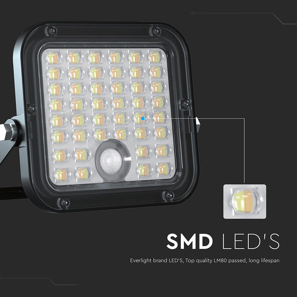 VT-411CCT 10W LED SOLAR FLOODLIGHT WITH PIR SENSOR 4000K+6000K BLACK