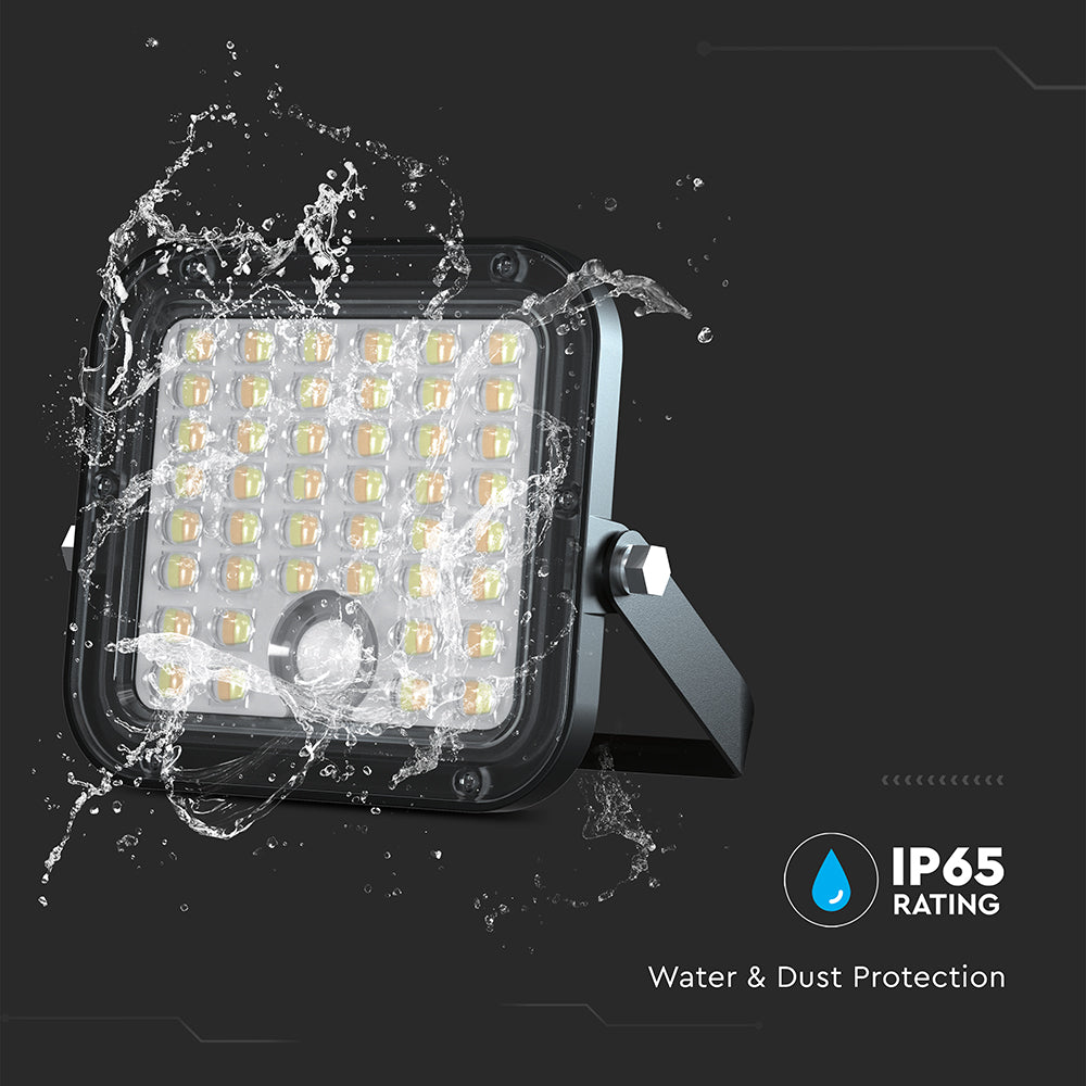 VT-411CCT 10W LED SOLAR FLOODLIGHT WITH PIR SENSOR 4000K+6000K BLACK