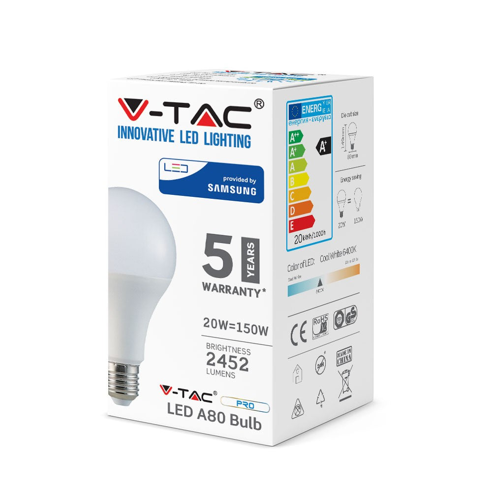 20W A80 Żarówka LED / Chip SAMSUNG / Barwa:4000K / Trzonek:E27