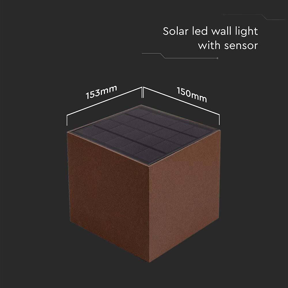9W Solarna Lampa Ścienna z czujnikiem ruchu / Barwa: 3w1 / Obudowa: Brązowy / IP65