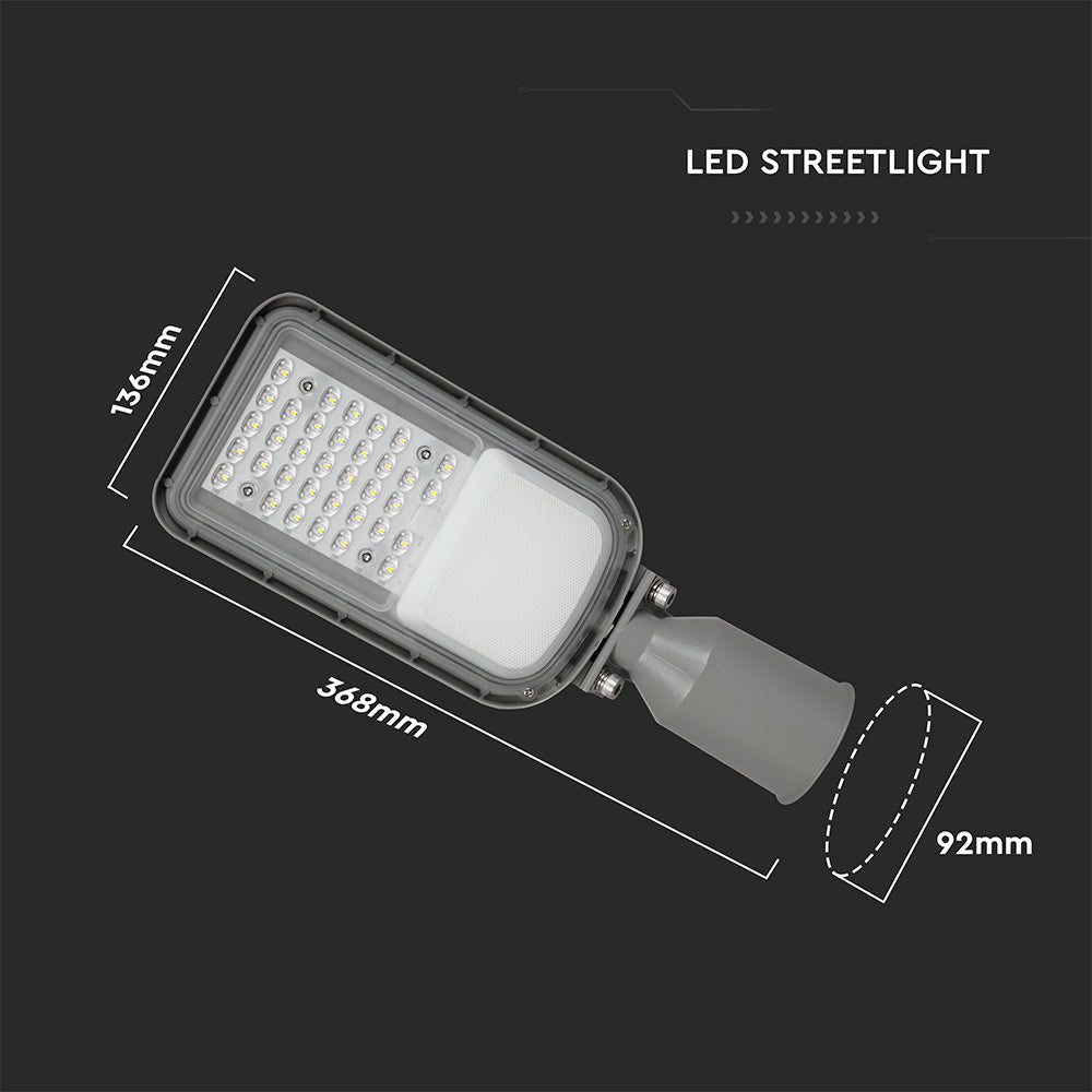 30W Lampa uliczna z regulowanym uchwytem VIRANO / Barwa:6500K / Wydajność: 135lm/w / Obudowa: Szara