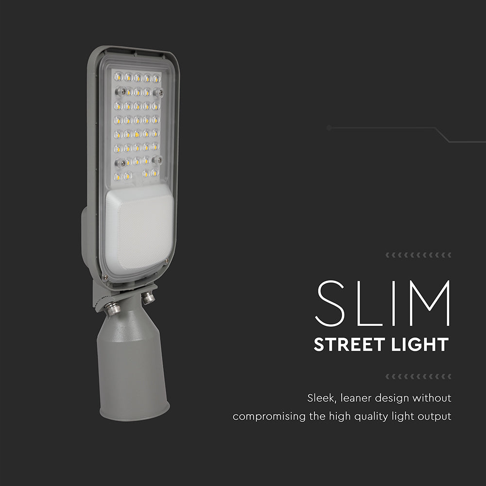 30W Lampa uliczna z regulowanym uchwytem VIRANO / Barwa:6500K / Wydajność: 135lm/w / Obudowa: Szara