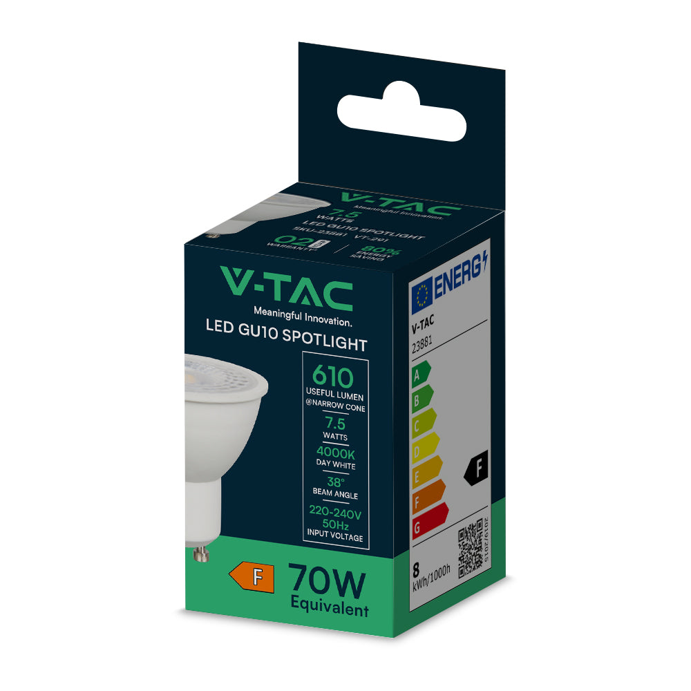 7.5W GU10 Żarówka LED/ Barwa:4000K / Kąt 38' / Trzonek:GU10