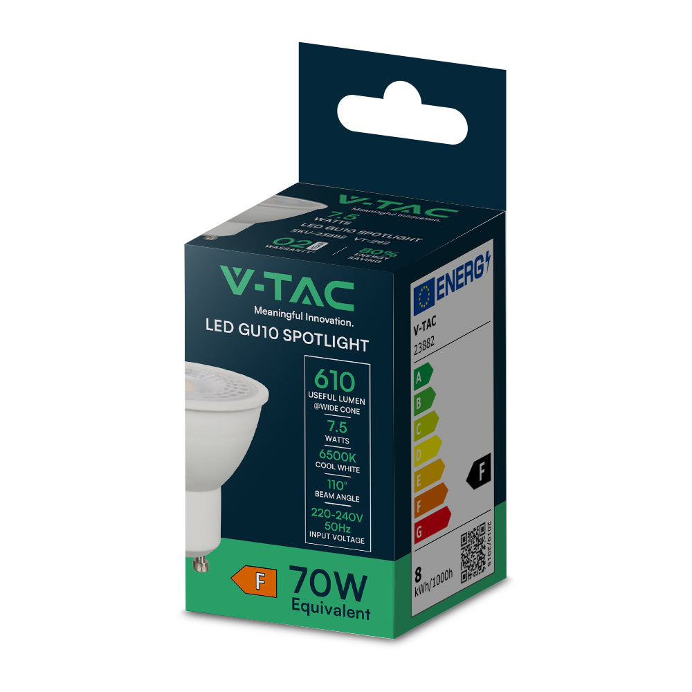 7.5W GU10 Żarówka LED / Barwa:6500K / Kąt 110' / Trzonek:GU10