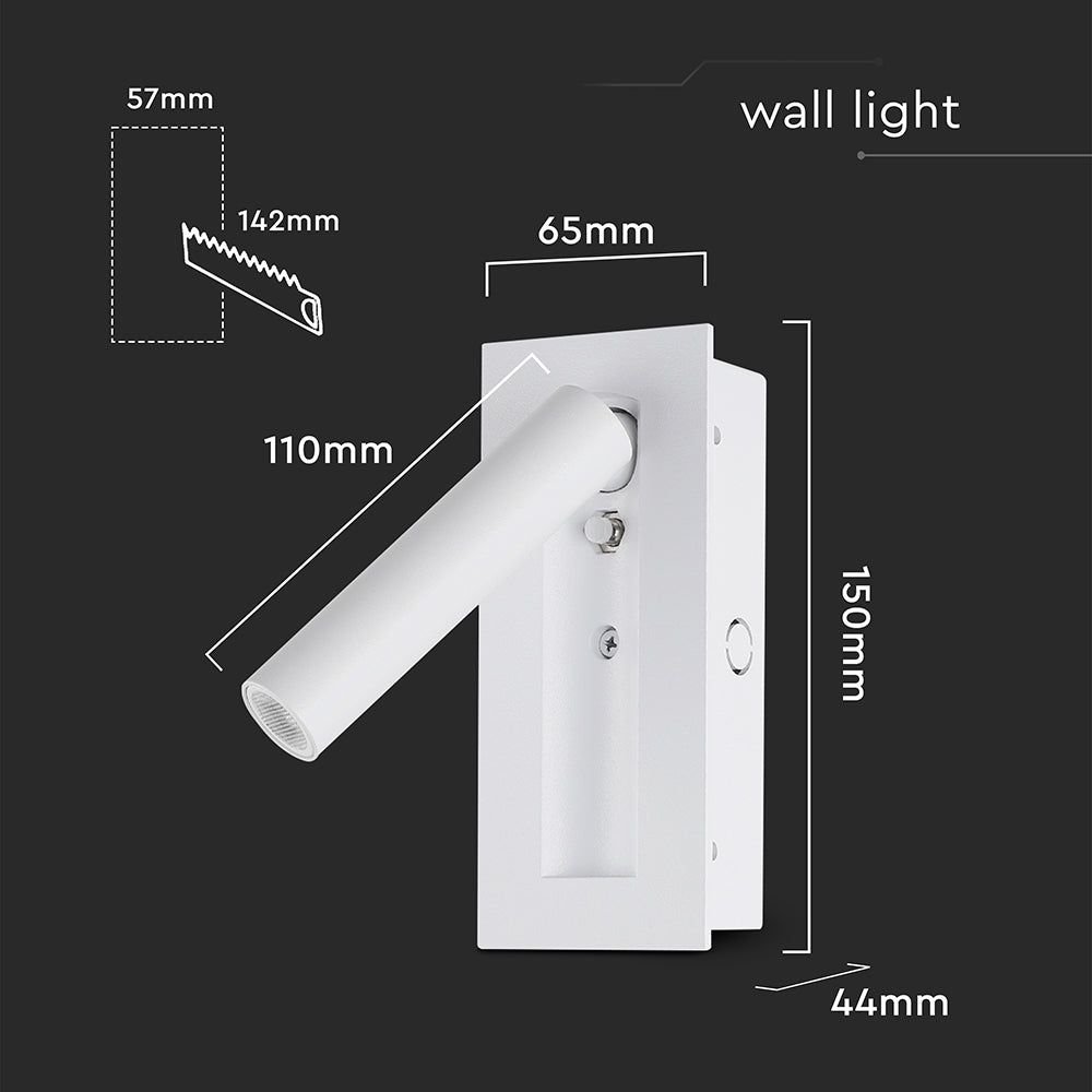 2W Hotelowa lampa ścienna / Chip CREE / Barwa: 3000K / Kolor: Biały