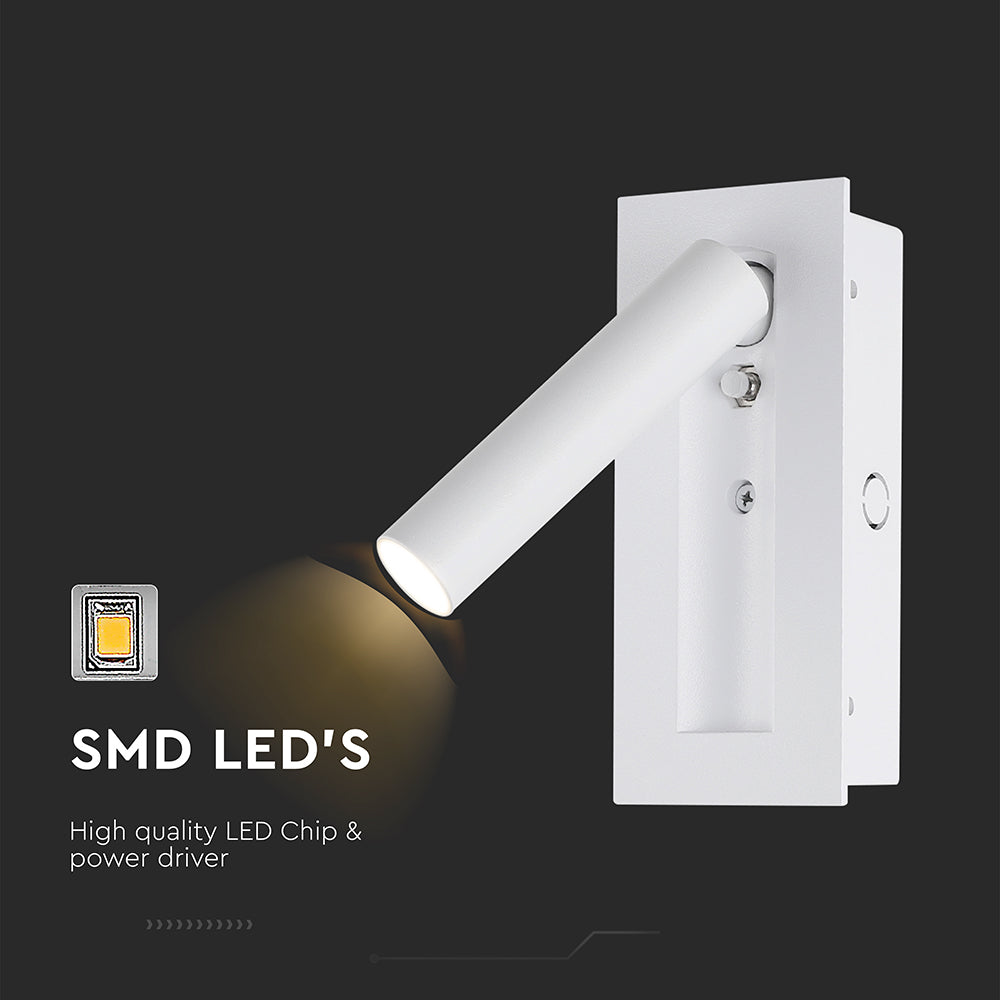 2W Hotelowa lampa ścienna / Chip CREE / Barwa: 3000K / Kolor: Biały