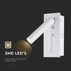 2W Hotelowa lampa ścienna / Chip CREE / Barwa: 3000K / Kolor: Biały