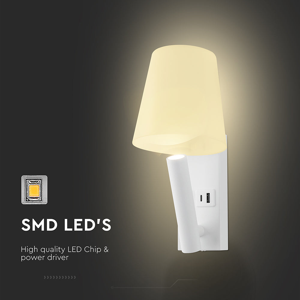 2W Hotelowa lampa ścienna / Chip CREE / Barwa: 3000K / Kolor: Biały