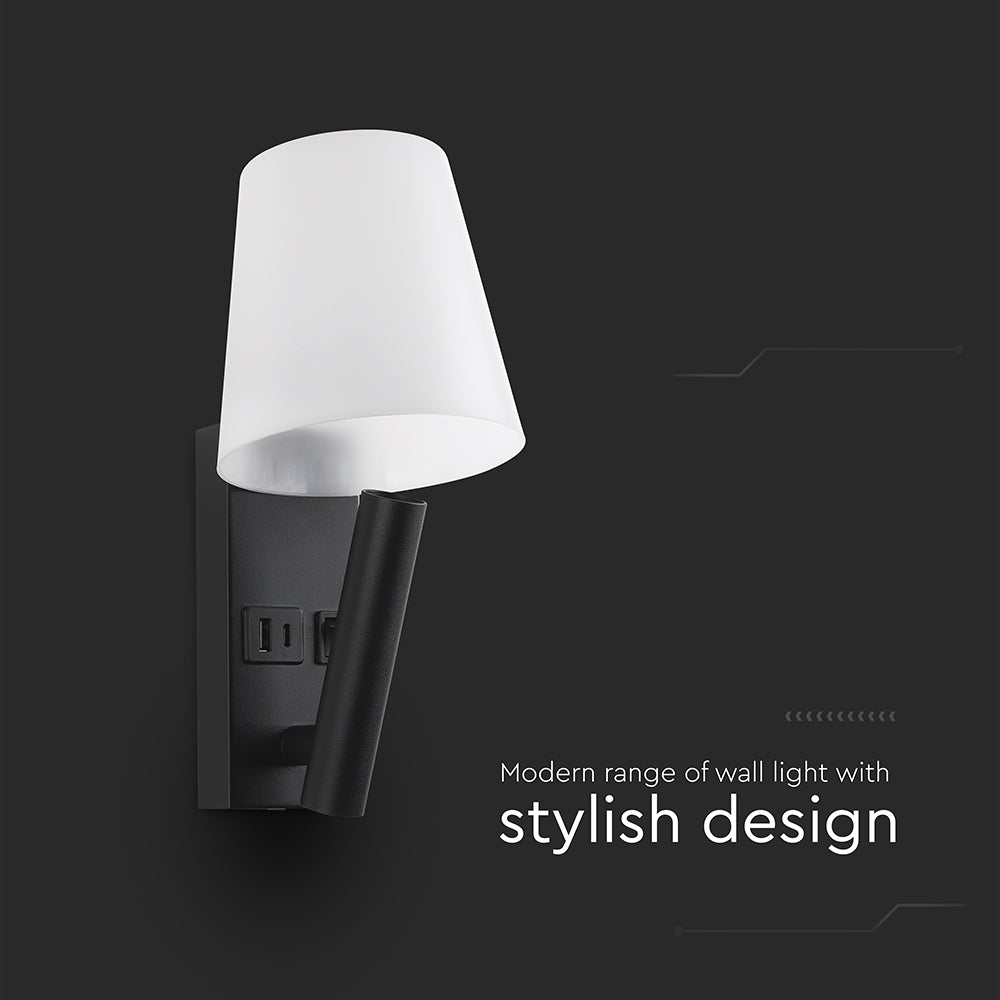 2W Hotelowa lampa ścienna USB / Chip CREE / Barwa: 3000K / Kolor: Czarny