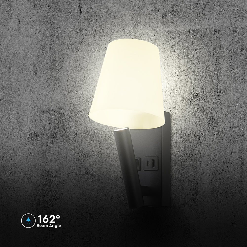 2W Hotelowa lampa ścienna USB / Chip CREE / Barwa: 3000K / Kolor: Czarny