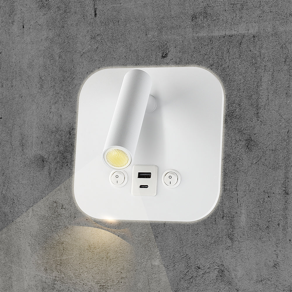 8W Hotelowa lampa ścienna USB / Chip CREE / Barwa: 3000K / Kolor: Biały