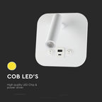 8W Hotelowa lampa ścienna USB / Chip CREE / Barwa: 3000K / Kolor: Biały