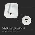 8W Hotelowa lampa ścienna USB / Chip CREE / Barwa: 3000K / Kolor: Biały