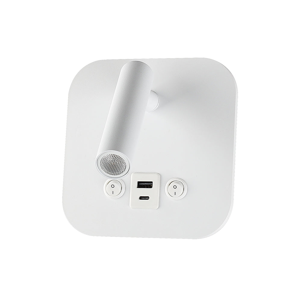 8W Hotelowa lampa ścienna USB / Chip CREE / Barwa: 3000K / Kolor: Biały