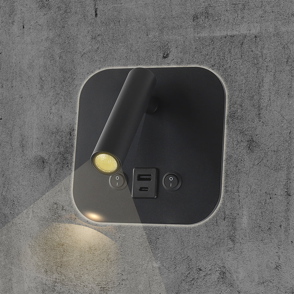 8W Hotelowa lampa ścienna USB / Chip CREE / Barwa: 3000K / Kolor: Czarny