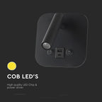 8W Hotelowa lampa ścienna USB / Chip CREE / Barwa: 3000K / Kolor: Czarny