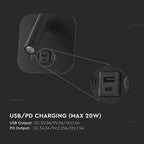 8W Hotelowa lampa ścienna USB / Chip CREE / Barwa: 3000K / Kolor: Czarny