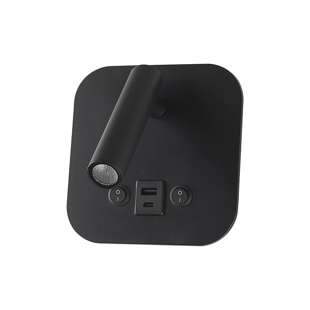 8W Hotelowa lampa ścienna USB / Chip CREE / Barwa: 3000K / Kolor: Czarny