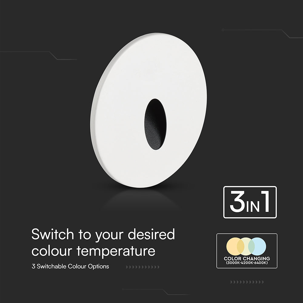3W Oprawa Schodowa LED / Barwa:3w1 / Obudowa: Biała-Czarna / Okrągły