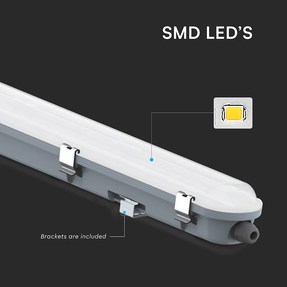 48W Lampa hermetyczna 150cm z czujnikiem ruchu / Klosz Mleczny / Klipsy: stal nierdzewny / Barwa:6500K