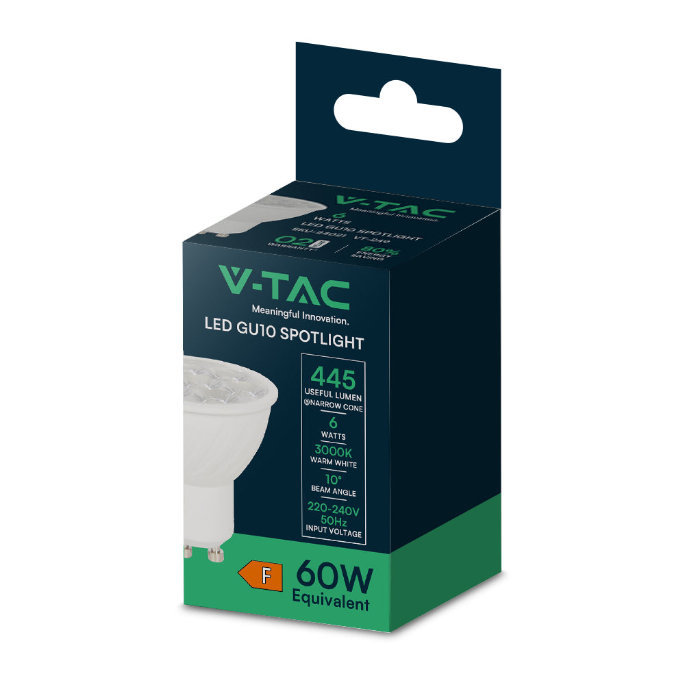 6W GU10 Żarówka LED / Barwa:3000K / Kąt 10'D / Trzonek:GU10