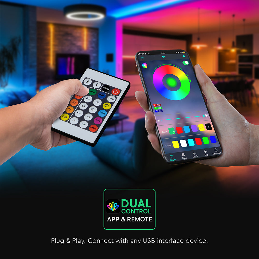 15W Zestaw NEON FLEX z sterownikiem i pilotem / Barwa: MAGIC RGB / Zasilanie: 5V USB / IP20 / Rolka:5m