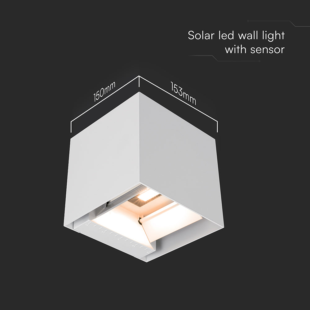 9W Solarna Lampa Ścienna z czujnikiem ruchu / Barwa: 3w1 / Obudowa: Biała / IP65