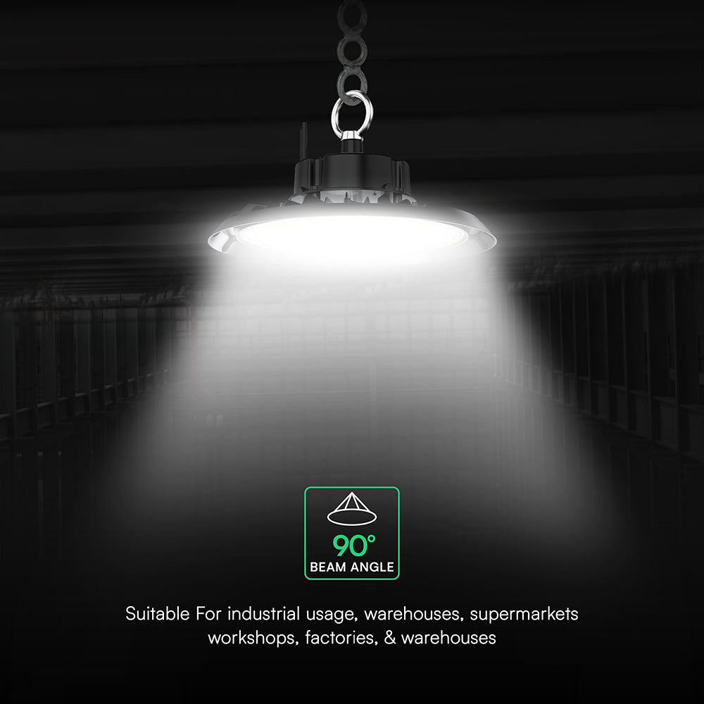 100W Oprawa Highbay / Chip CREE / Barwa:4000K / Obudowa: Czarna / 6 Lat gwarancji / Skuteczność 135lm/W / Kąt 90'