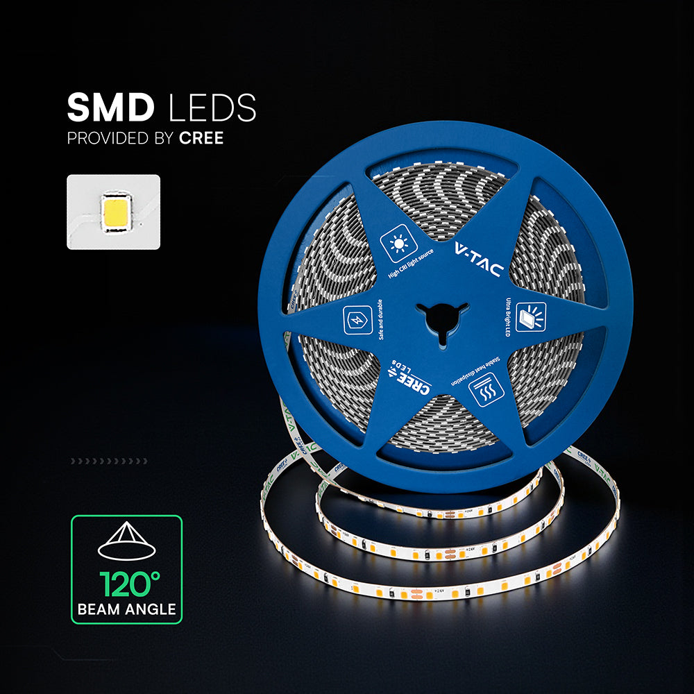 8W Taśma LED / Chip CREE / Barwa:4000K / IP20 / Zasilanie: 24V / Wzmocniony podkład PCB / Rolka:10m / 6 Lat gwarancji