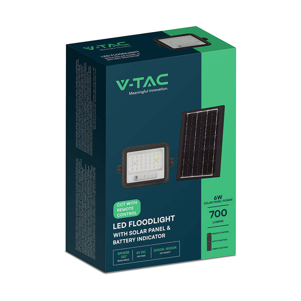 6W Solarny naświetlacz LED z czujnikiem zmierzchu ALTO / Panel z przewodem: 3m / Pilot / Barwa:3w1 / Obudowa: Czarna