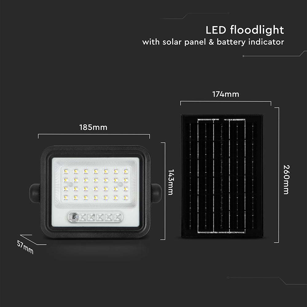 6W Solarny naświetlacz LED z czujnikiem zmierzchu ALTO / Panel z przewodem: 3m / Pilot / Barwa:3w1 / Obudowa: Czarna