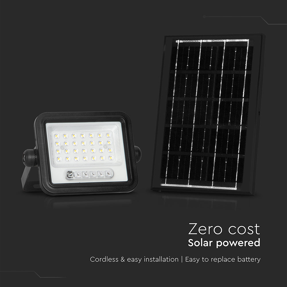 6W Solarny naświetlacz LED z czujnikiem zmierzchu ALTO / Panel z przewodem: 3m / Pilot / Barwa:3w1 / Obudowa: Czarna