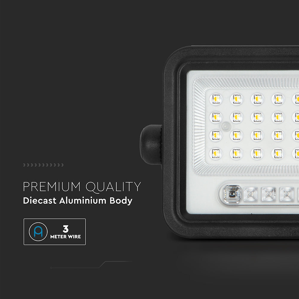 6W Solarny naświetlacz LED z czujnikiem zmierzchu ALTO / Panel z przewodem: 3m / Pilot / Barwa:3w1 / Obudowa: Czarna