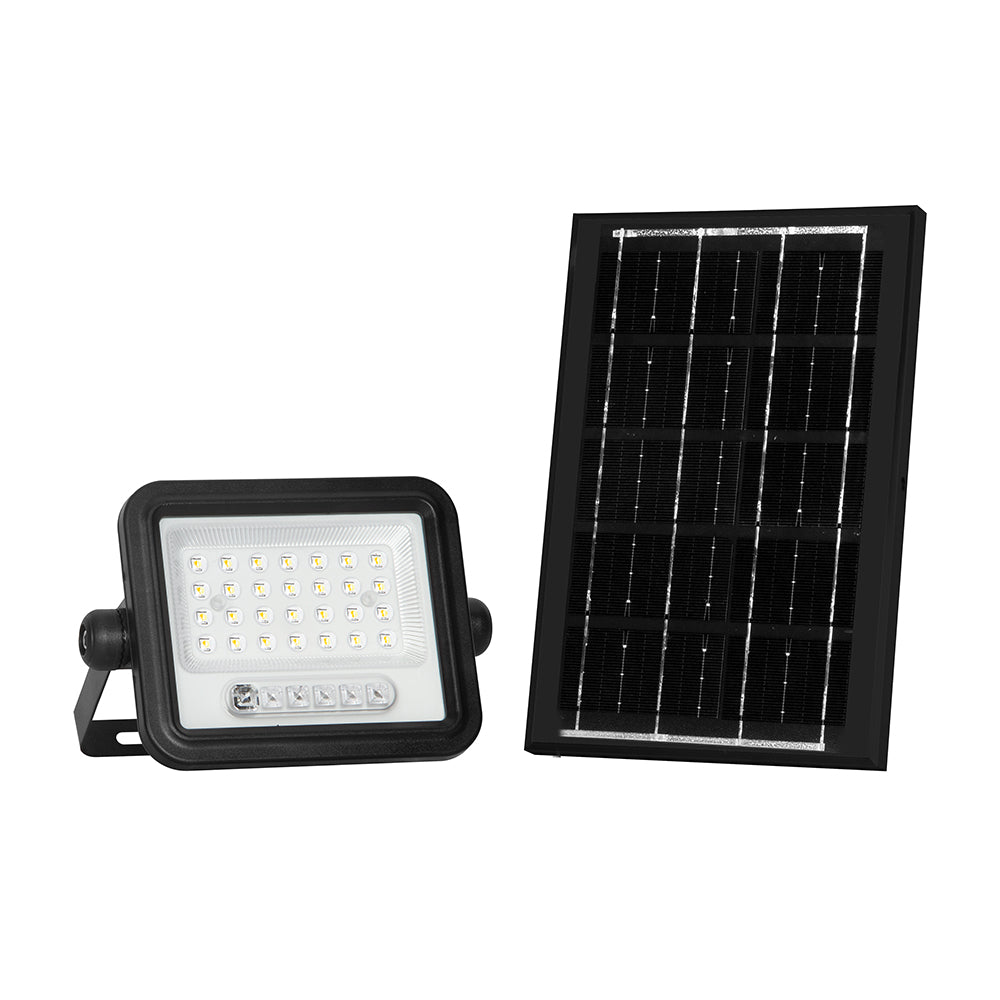 6W Solarny naświetlacz LED z czujnikiem zmierzchu ALTO / Panel z przewodem: 3m / Pilot / Barwa:3w1 / Obudowa: Czarna